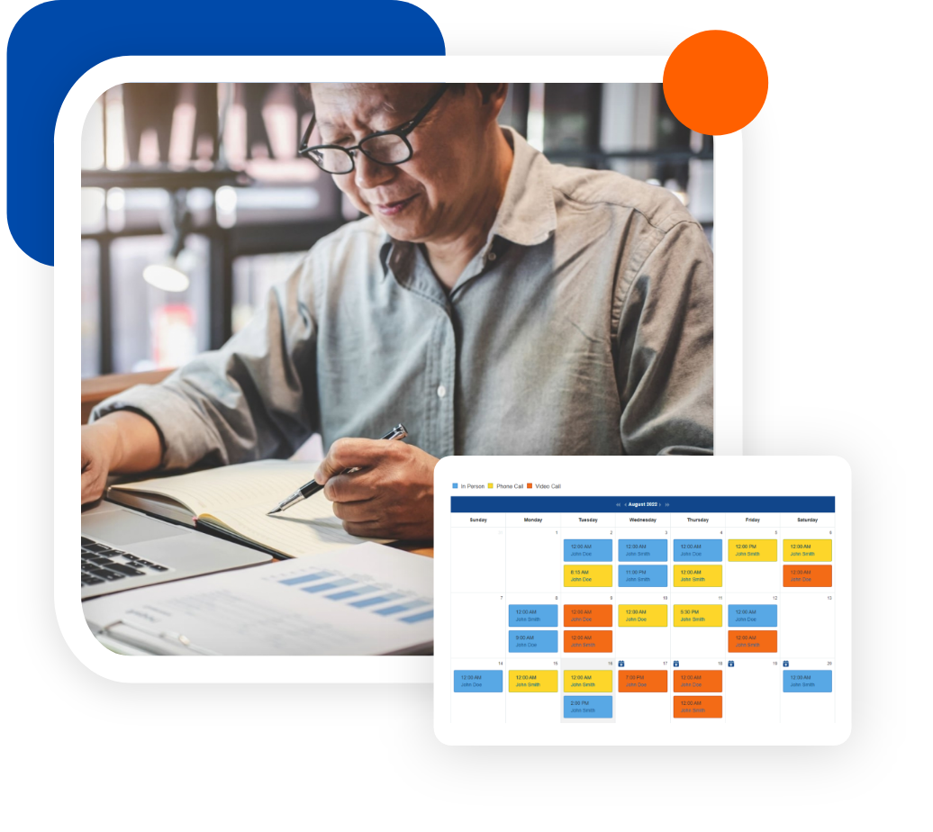 Businessman using a calendar app built from spreadsheets