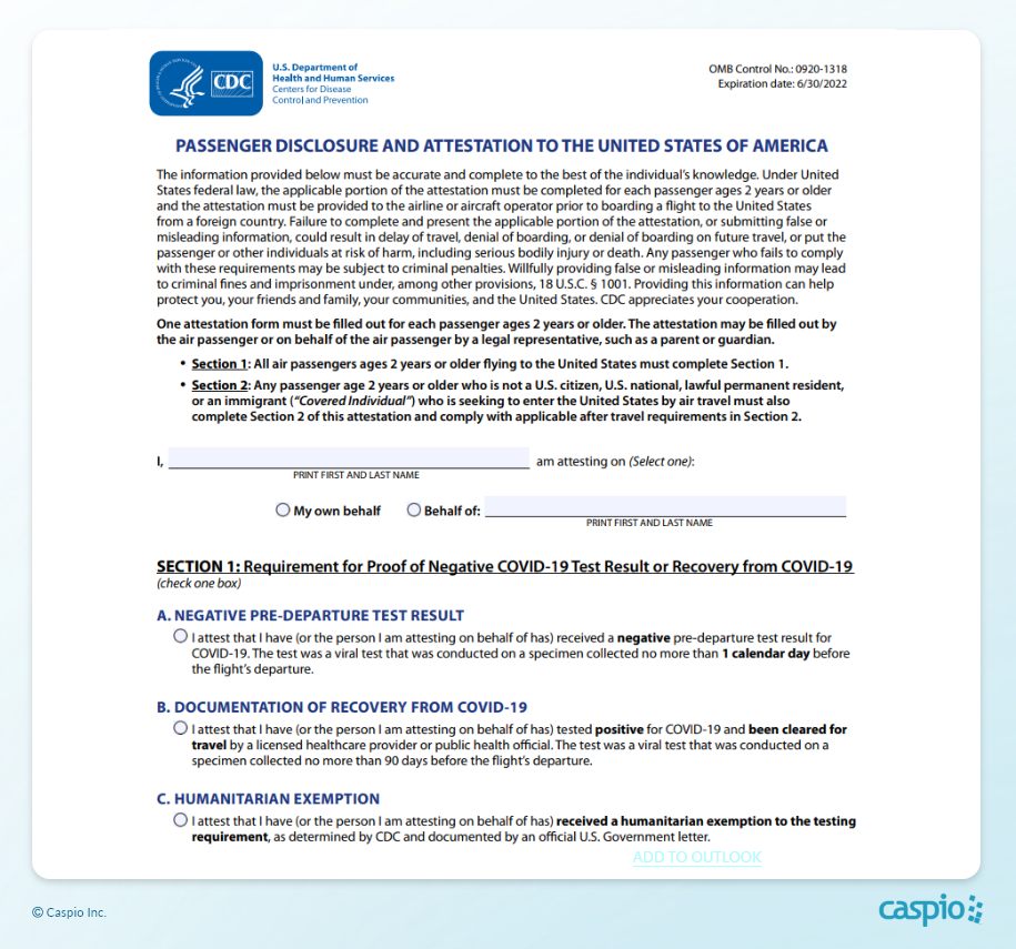 CDC attestation form