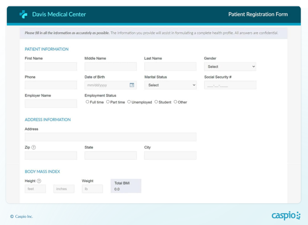 Patient intake form