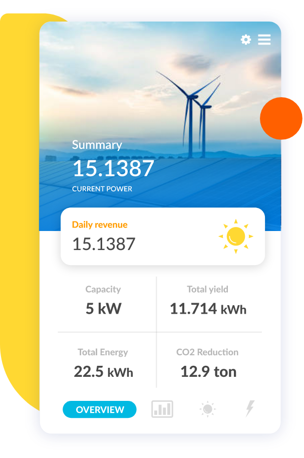 Energy summary view with daily revenue and other data points