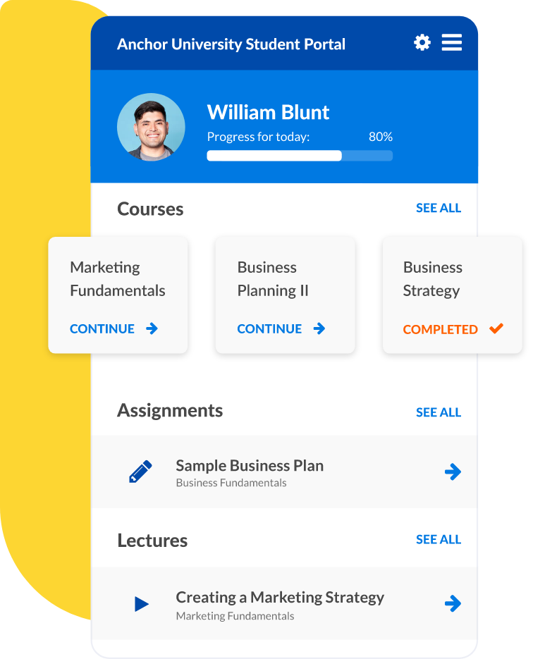 Learning management mobile application screen