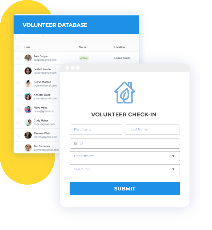 Volunteer database and check-in
