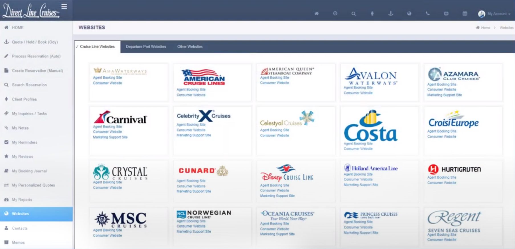 Cruise Line Websites