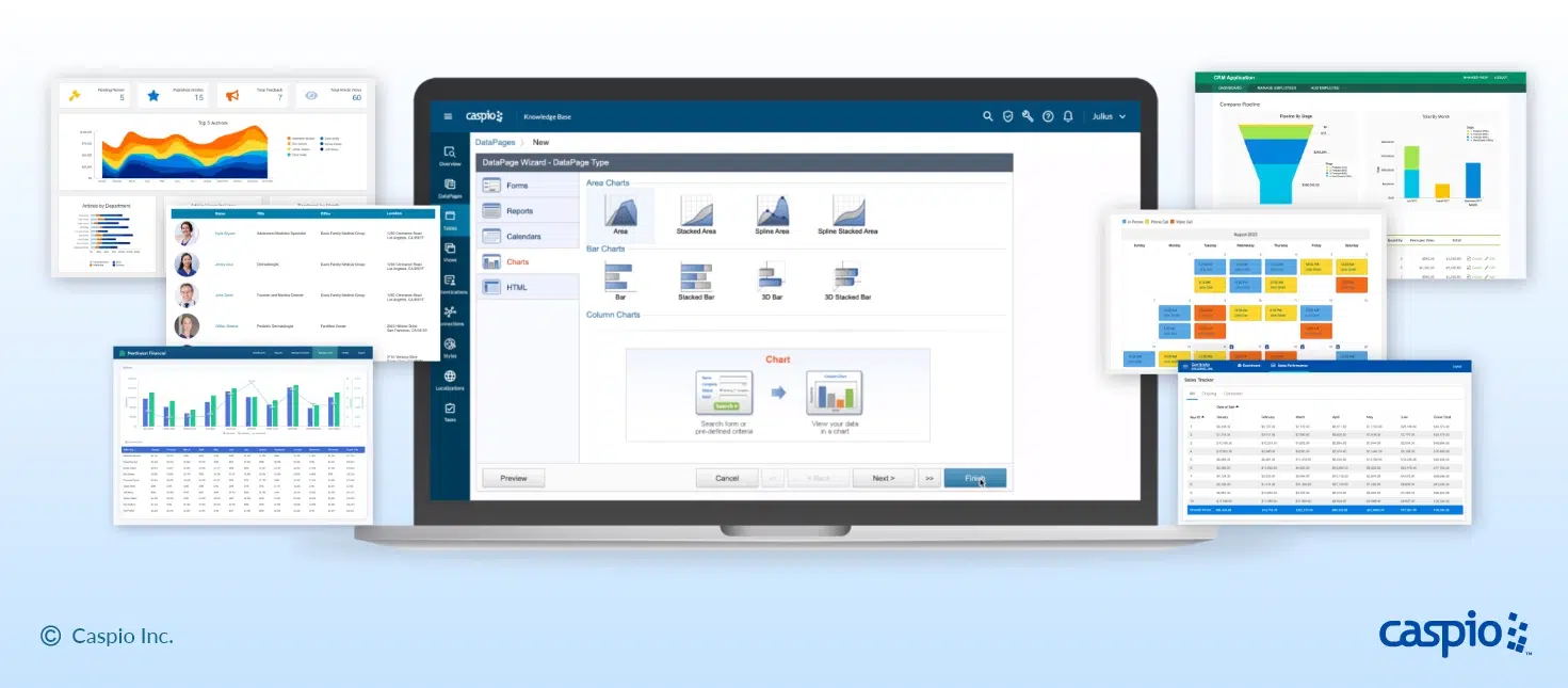 Caspio low-code platform and floating app screens