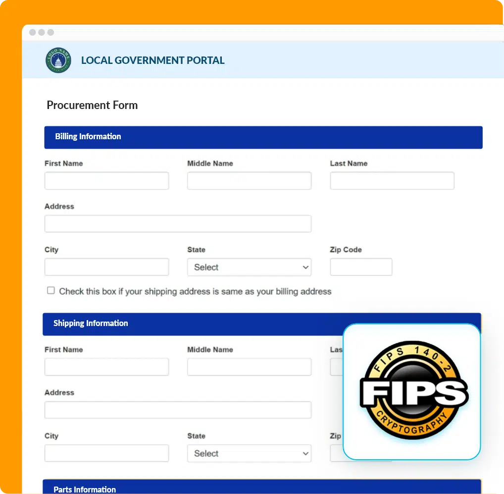 Local government portal featuring a procurement form