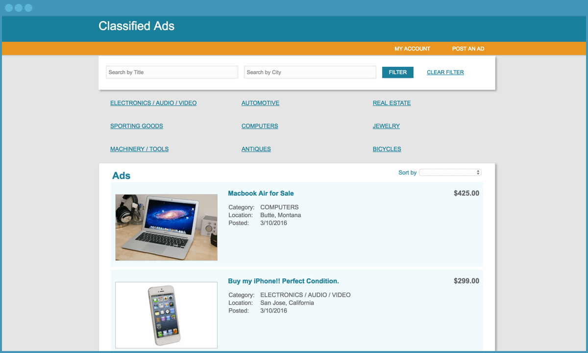 Classified ads web application