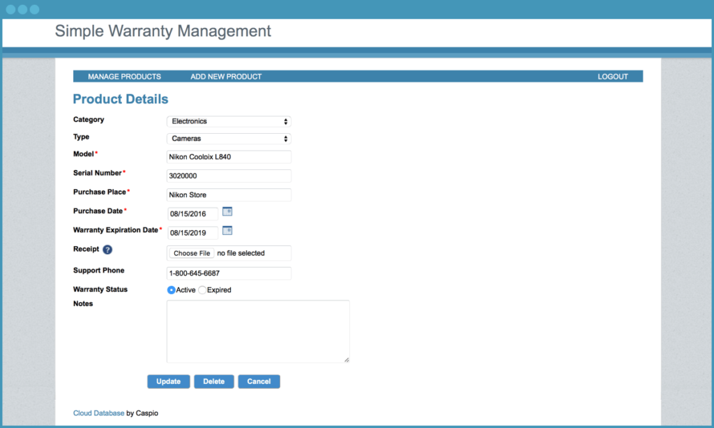 Simple Warranty Management App