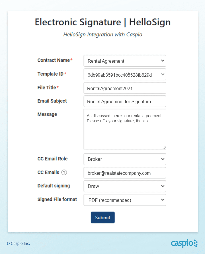 HelloSign integration with Caspio